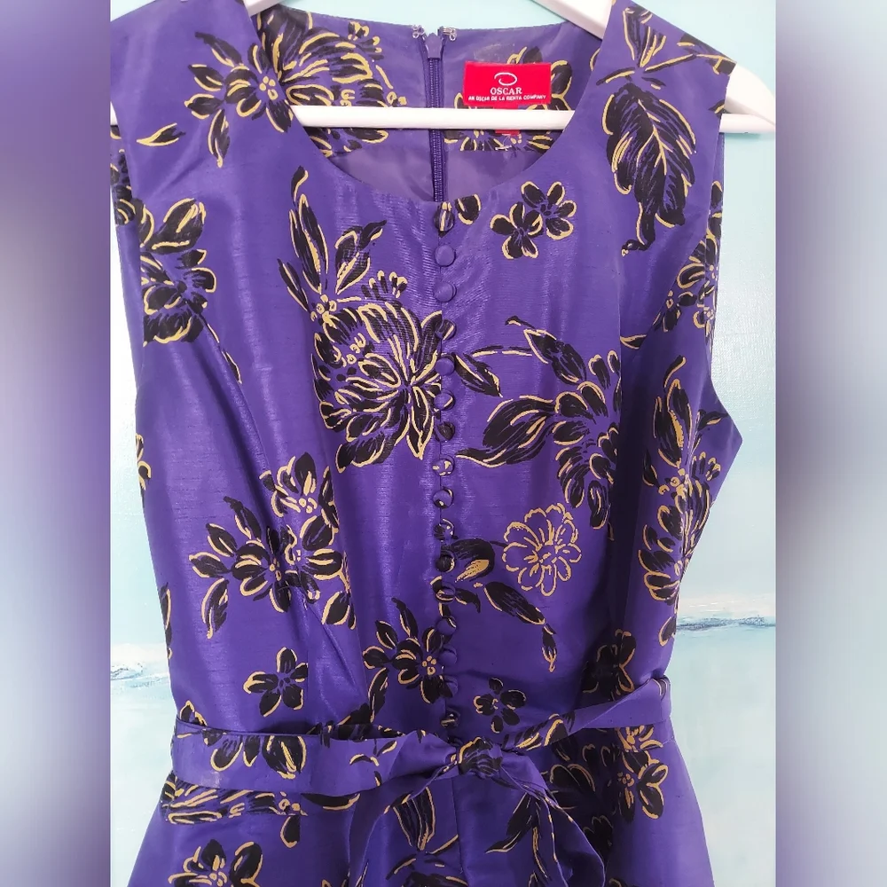 □$1,200 OSCAR DE LA RENTA NEW BEAUTIFUL PURPLE FLORAL MIDI DRESS US 12 L - Picture 5 of 10